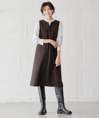 J.PRESS LADIES S 【洗える】ドビーストレッチ バンドカラー ブラウス ホワイト系