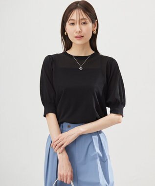 組曲 L シアーパフ袖 ニット ブラック系