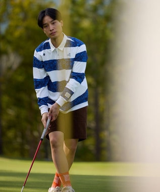 PW CIRCULUS 【吸水速乾 / UVカット / ストレッチ】【MEN】ラガーシャツ ゴルフ ネイビー系1