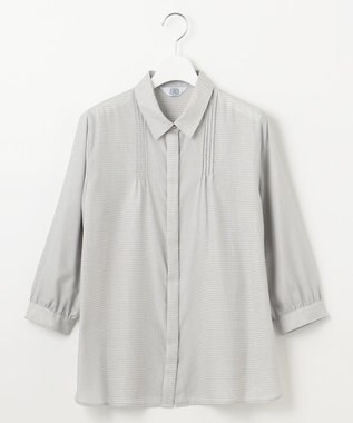 J.PRESS LADIES 【洗える】ウォッシャブルキュプラツイル ピンタック ブラウス ライトグレーチェック系