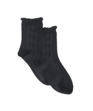 WEGO フリルリボンパターンクルーソックス ブラック