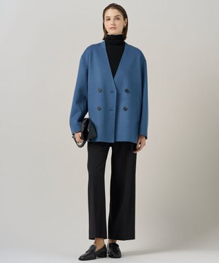 ICB WoolRever ノーカラーショートコート ブルーグレー系