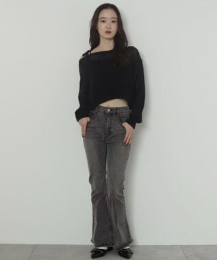 WEGO ストレッチフレアデニムパンツ ブラック