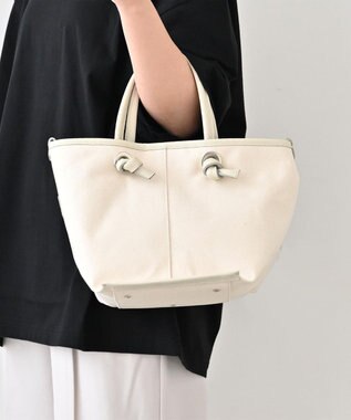 Hekhèr Le Style de Vie 【日本製 / 2WAY】コットンキャンバス×シュリンクレザー ノットハンドバッグ medium ホワイト