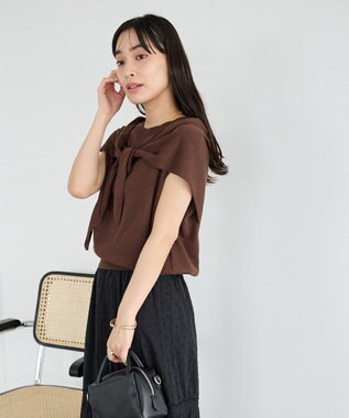 CRAFT STANDARD BOUTIQUE 【2点SET】ストール付きノースリーブニットプルオーバー Brown