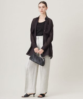 ICB L 【洗える】 PlaXシアーオーガンジー シャツ ブラック系