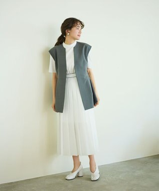 #Newans 〈花乃まりあさんコラボ〉ワイドプリーツワンピース ホワイト