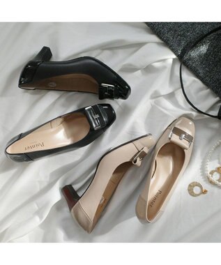 Pointer 日本製 本革スクエアトゥパンプス ベージュ(ヌメ)×ベージュ(EN)