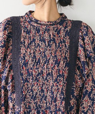 CRAFT STANDARD BOUTIQUE シャーリング袖フリルワンピース Flower Red