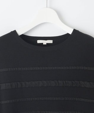 自由区 S 【接触冷感・UVカット・洗える】クレープストレッチボーダー ニット ブラック