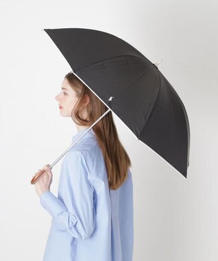MOONBAT 【WEB限定/遮光率100%/遮熱/UV】POLO RALPH LAUREN（ポロ ラルフローレン）晴雨兼用日傘 無地 オーバーロック刺繍 長傘 ブラック