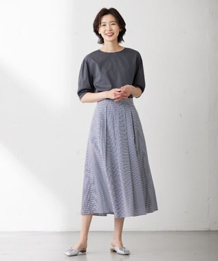 J.PRESS LADIES 【洗える】アセVis ギンガム スカート ネイビー系3