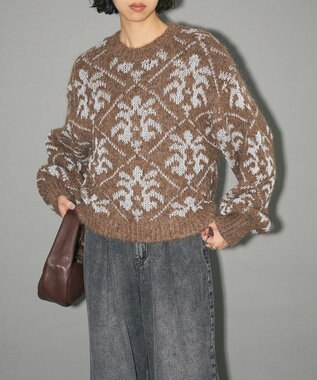 Green Parks ダマスク柄クルーネックニット Brown
