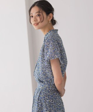 組曲 フラワーガーデンプリント ブラウス ブルー系