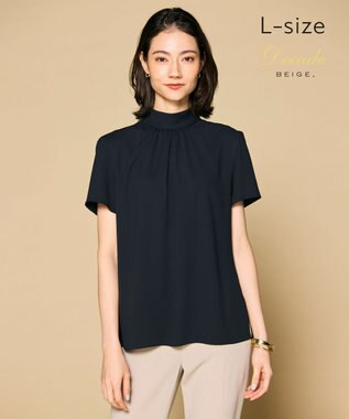 BEIGE， 【L-size】EVA / ハイネックハーフスリーブブラウス Black