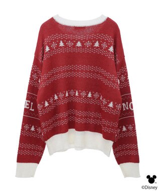 earth music&ecology Ｄｉｓｎｅｙ／ノルディック柄ニットプルオーバー Red