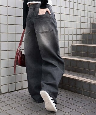 WEGO ヴィンテージウォッシュダブルニーバギーパンツ ブラック