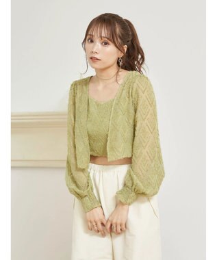 earth music&ecology ＳＥＴ２点カットジャカードカーディガン＋ビスチェ Lime Green
