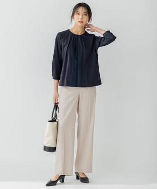 23区 【セットアップ対応/洗える】アイアスマットストレッチ セミワイド パンツ ベージュ系