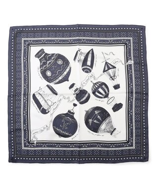 23区 manipuri  バルーンバンダナプリント シルク スカーフ ネイビー系