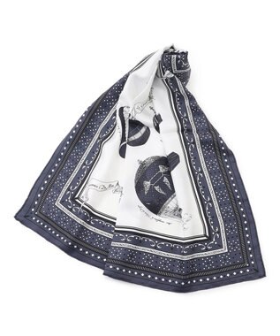 23区 manipuri  バルーンバンダナプリント シルク スカーフ ネイビー系