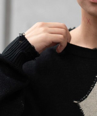 WEGO ダメージジャガードプルオーバー ブラック