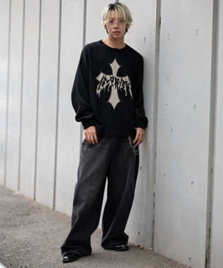 WEGO ダメージジャガードプルオーバー ブラック