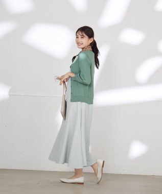 Tiaclasse 【洗える】スリット袖Vネックリブカーディガン グリーン