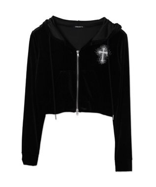 WEGO 【SETUP対応ITEM】ラインストーンベロアWZIPパーカー ブラック