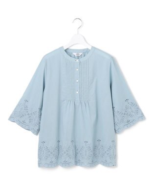 J.PRESS LADIES 【洗える】セルロースライト刺繍 ピンタック ブラウス ブルーグリーン系