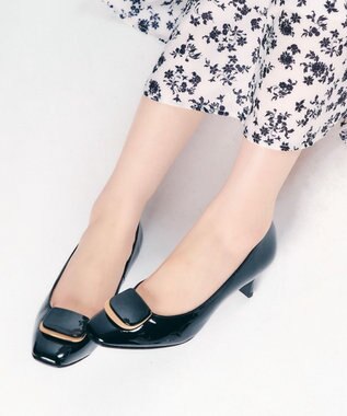 Dominic3 スクエアモチーフ レザーパンプス ブラック