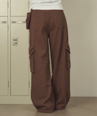 WEGO ポーチ付きウォッシュドカーゴパンツ ブラウン