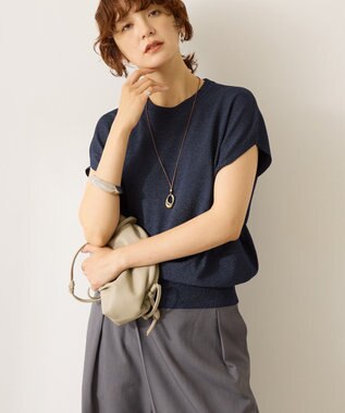 AMERICAN HOLIC 【接触冷感】ラメフレンチスリーブニットプルオーバー Navy