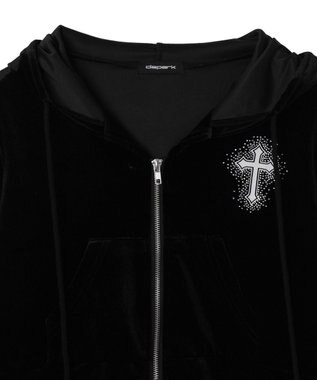 WEGO 【SETUP対応ITEM】ラインストーンベロアWZIPパーカー ブラック