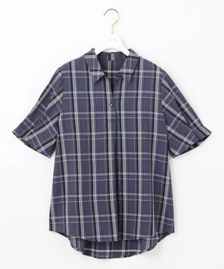 ANY SIS 【洗える】ピケチェック ブラウス ネイビー系