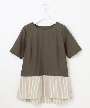 自由区 【洗える】コンビネーションシャーティング ペプラムデザイン カットソー ブラウン系1