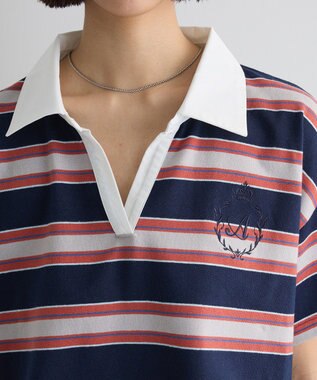 Green Parks エムブレム刺繍ショートボーダーカットソー Navy