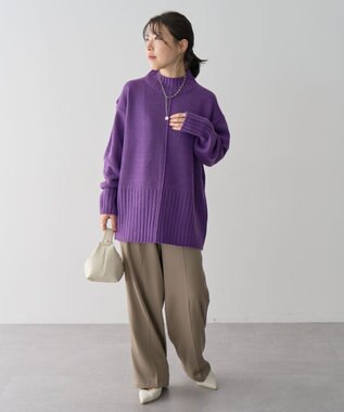 Green Parks 洗えるモックネックニットプルオーバー Purple