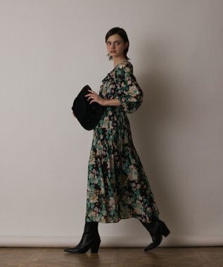 GRACE CONTINENTAL フラワープリントカフタンドレス ブラック