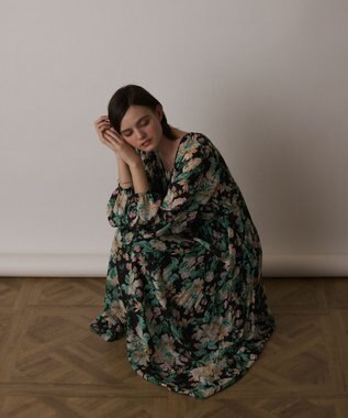 GRACE CONTINENTAL フラワープリントカフタンドレス ブラック