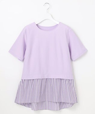 自由区 【洗える】コンビネーションシャーティング ペプラムデザイン カットソー ライラック系1