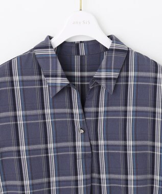 ANY SIS 【洗える】ピケチェック ブラウス ネイビー系