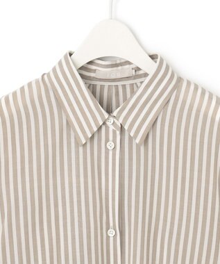 ICB L 【洗える】 キュプラローンストライプ シャツ オリーブストライプ系