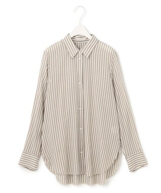 ICB L 【洗える】 キュプラローンストライプ シャツ オリーブストライプ系