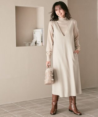 23区 CARIAGGIウールカシミヤ ハイネック ニット ベージュ系