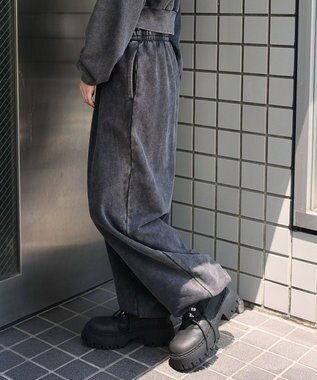 WEGO 【ウエストゴム】スウェットワイドパンツ スミクロ