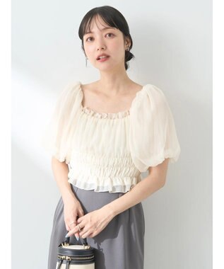 earth music&ecology パフスリーブシャーリングブラウス Ivory