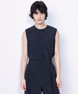 NAVE 【ReNAVE・洗える/撥水加工/接触冷感/UVケア/セットアップ】ナイロンタスラン ノースリブラウス ブラック系