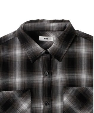 WEGO 【手洗い可/綿100％】オンブレチェックショートシャツ ブラックチェック1