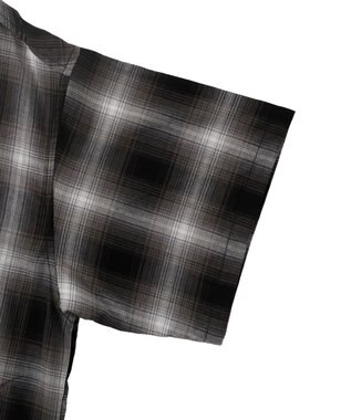 WEGO 【手洗い可/綿100％】オンブレチェックショートシャツ ブラックチェック1